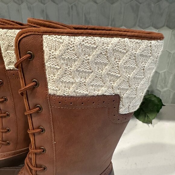 Brown & Cream Tall Lace-Up Boots Size 5.5/38 Womens Heila Man Made/Textile Upper - Picture 6 of 12